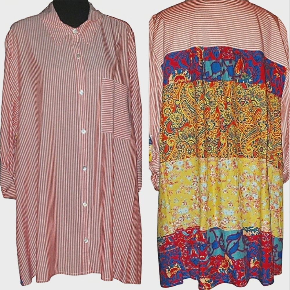 Intro. Red and Multicolor Button Down Shirt